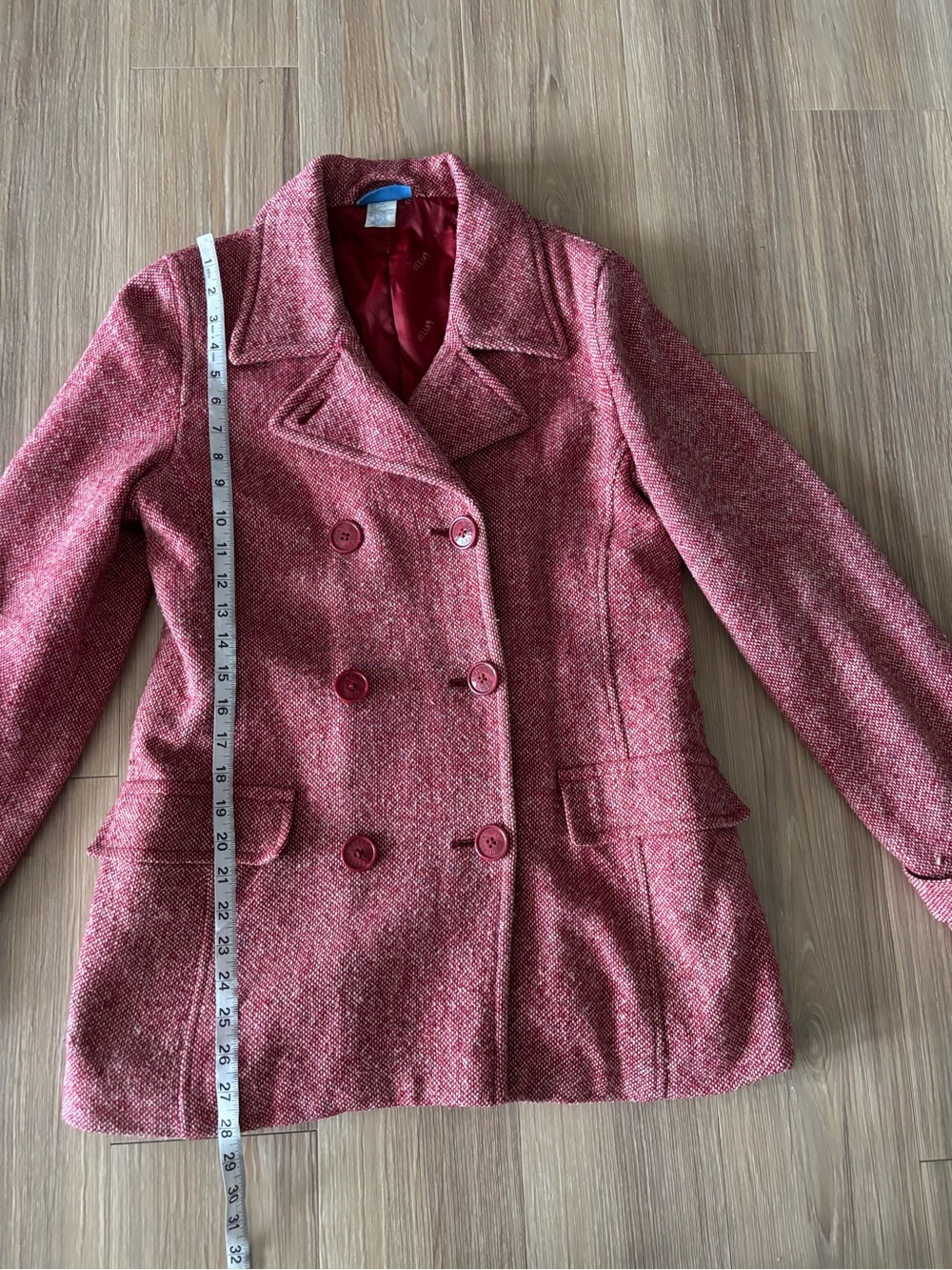 VTG Delia’s Pea Coat Red Wool Tweed Double-Breasted Womens L Y2K Classic Preppy - Picture 10 of 12